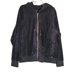 Calvin Klein Women's Black Quilted Velour Hoodie Zip Jacket Sz 2X